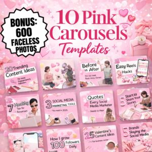 100 Aesthetic Pink Instagram Carousel Templates – Fully Editable Canva | PLR & MRR Rights