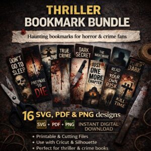 Printable Thriller & Horror Crime Bookmarks – Digital Bundle